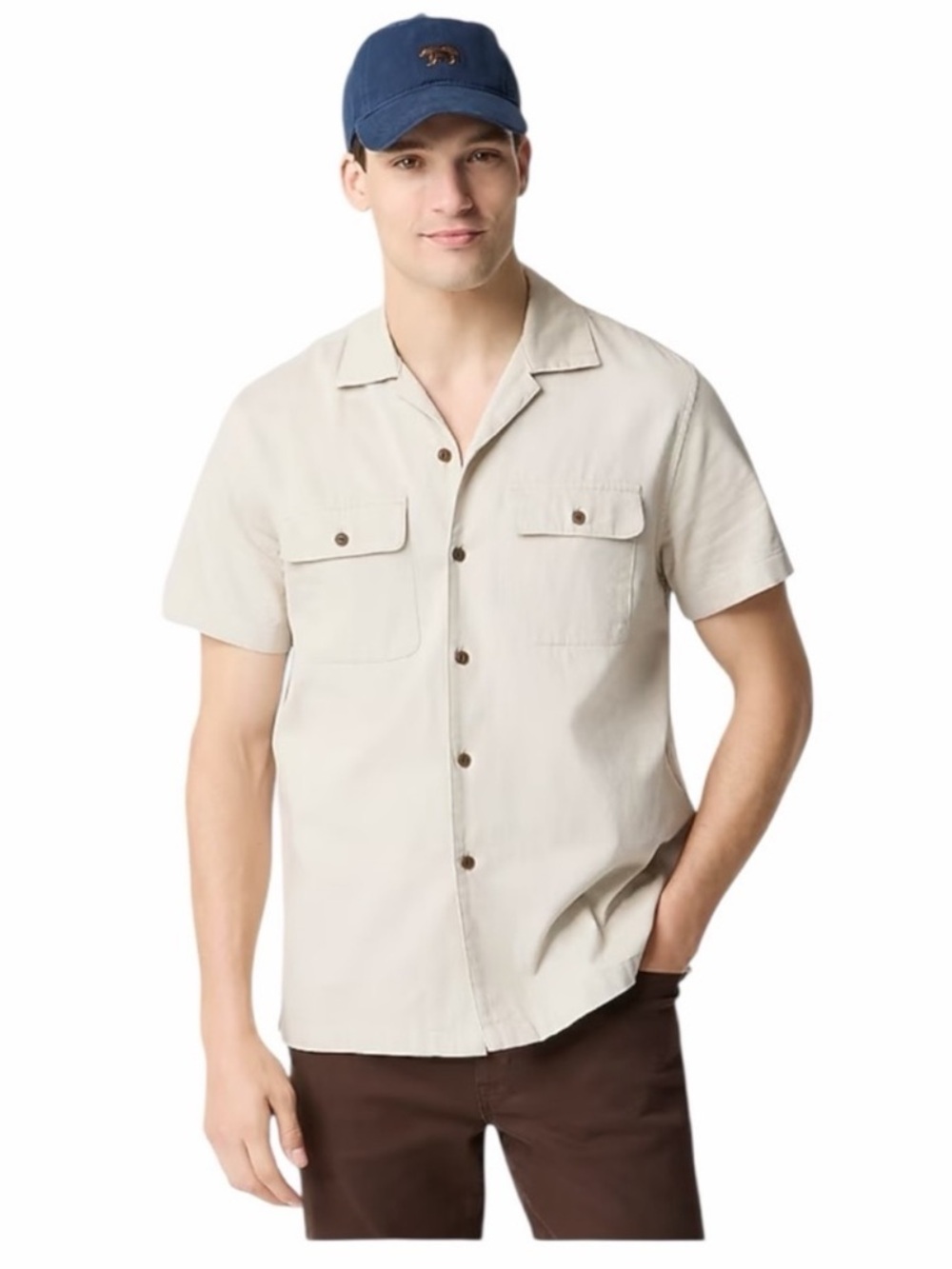 J. Crew Fall Textured Corduroy Short Sleeve Button Down Camp Shirt - Stone/Beige - Picture 4 of 17